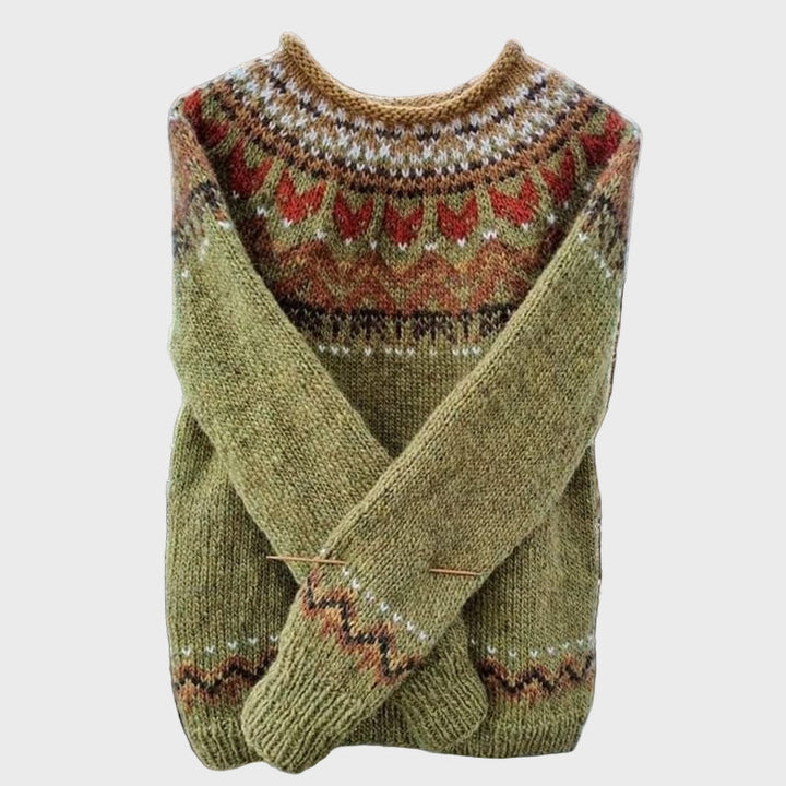 Pulovr s vysokým límcem z pleteniny s vintage jacquardovým vzorem