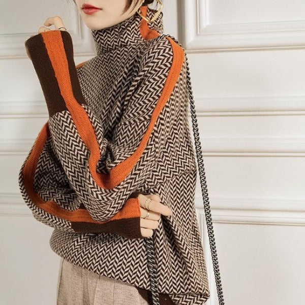 Marieke | Svetr s vysokým límcem a výraznými pruhy