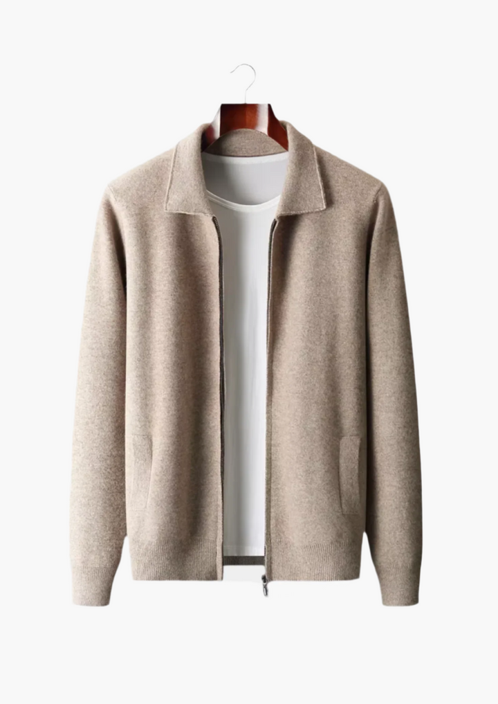 KARDIGAN ZIP POLO Z EXTRA-FINÍ MERINO VLNOU