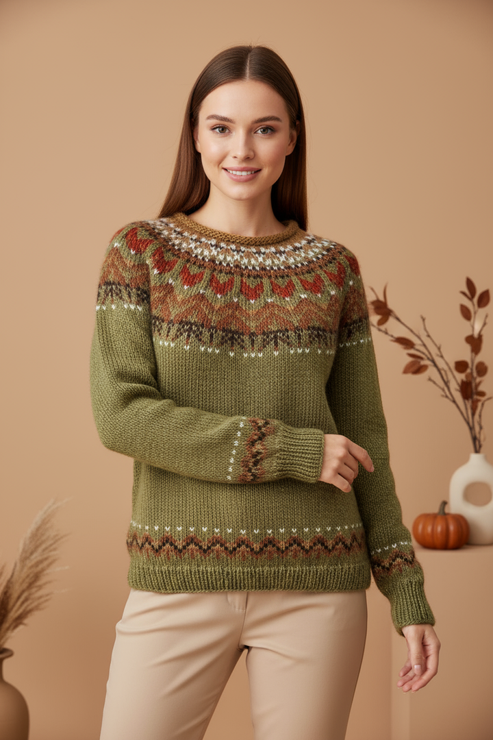 Pulovr s vysokým límcem z pleteniny s vintage jacquardovým vzorem