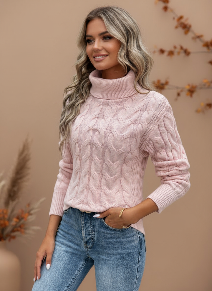 Amelia – Elegantní Svetr s Vysokým Límcem z Mřížky