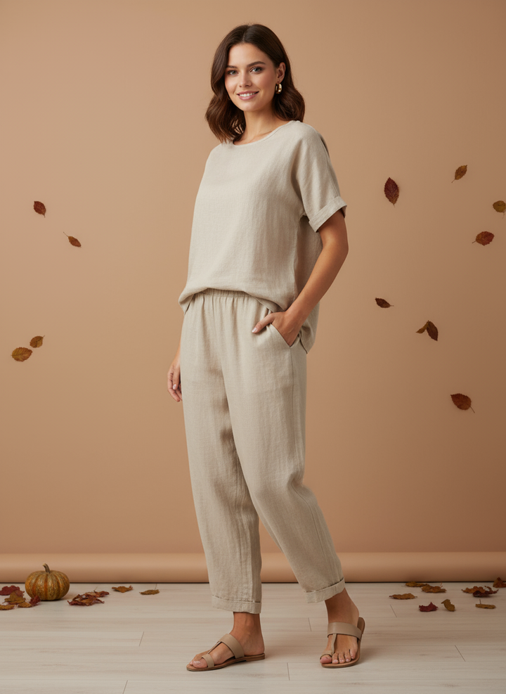Lehké lněné kalhoty s kapsami